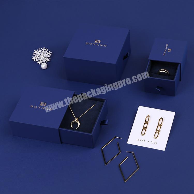Boyang Custom Logo Printed Blue Paper Drawer Sliding Gift Jewelry Box Packaging