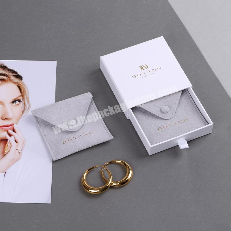 Boyang Custom Logo Printed Jewelry Storage Envelope Snap Button Bag Velvet Jewelry Pouch Bag