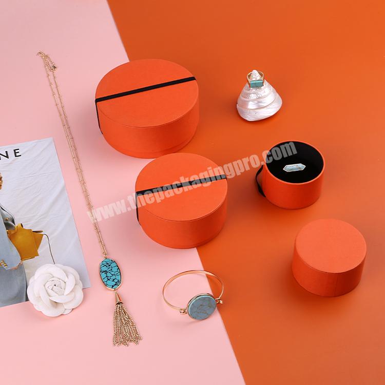 Boyang Custom Logo Printed Luxury Orange Paper Round Bangle Bracelet Jewelry Box Packaging