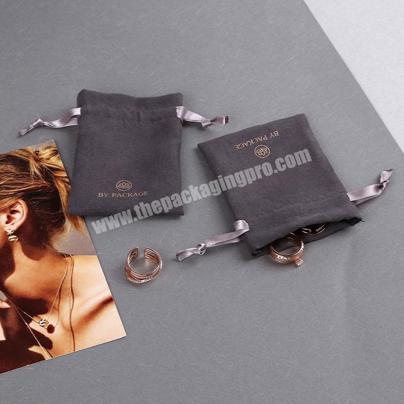 Boyang Custom Luxury Brown Drawstring Velvet Jewelry Pouch Bag with Logo