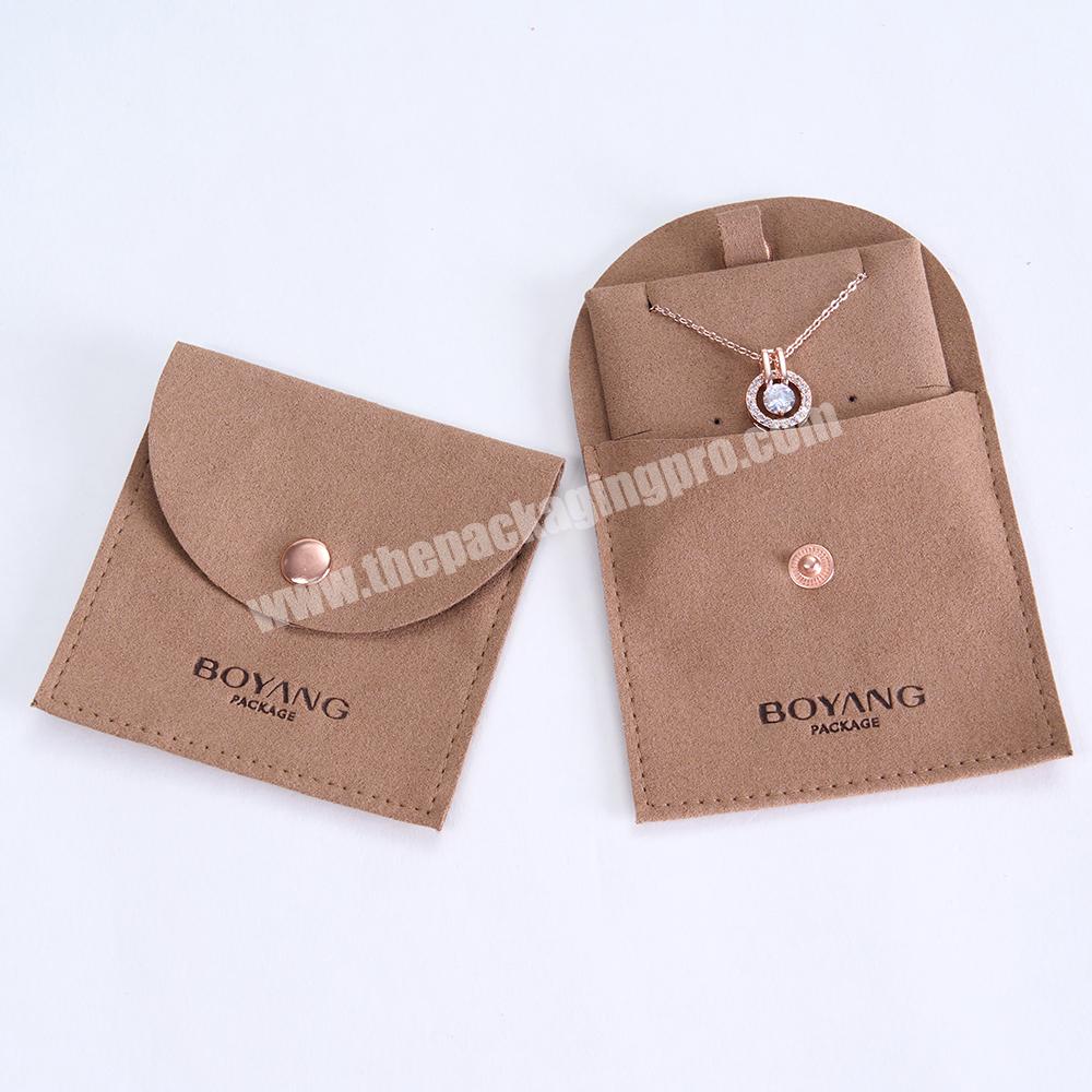 Boyang Custom Luxury Microfiber Flip Snap Jewelry Necklace Earring Packaging Pouch Bag