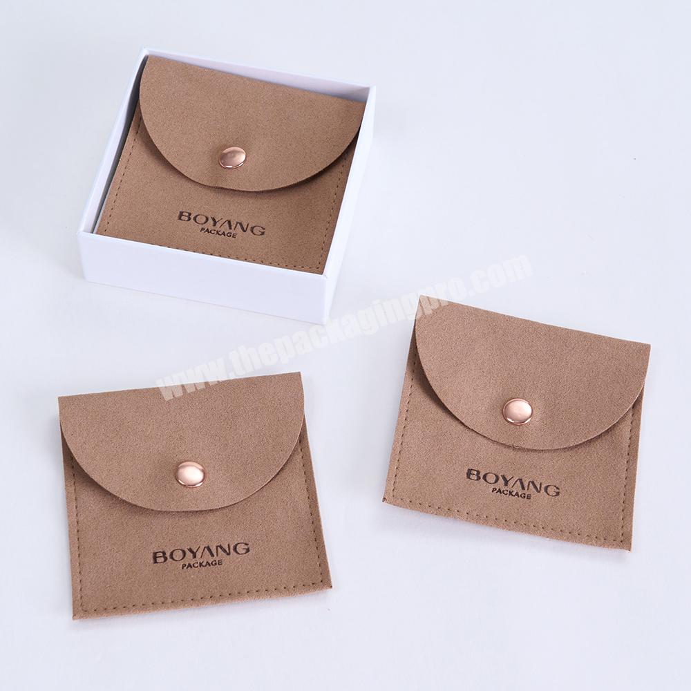 Boyang Custom Luxury Microfiber Flip Snap Jewelry Necklace Earring Packaging Pouch Bag