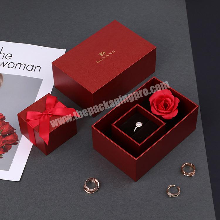 Boyang Custom Luxury Red Paper Engagement Wedding Ring Jewelry Box Packaging