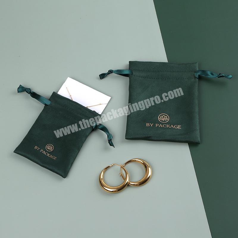 Boyang Custom Made Dark Green Small Drawstring Gift Packaging Pouch Velvet Jewelry Bag and Box