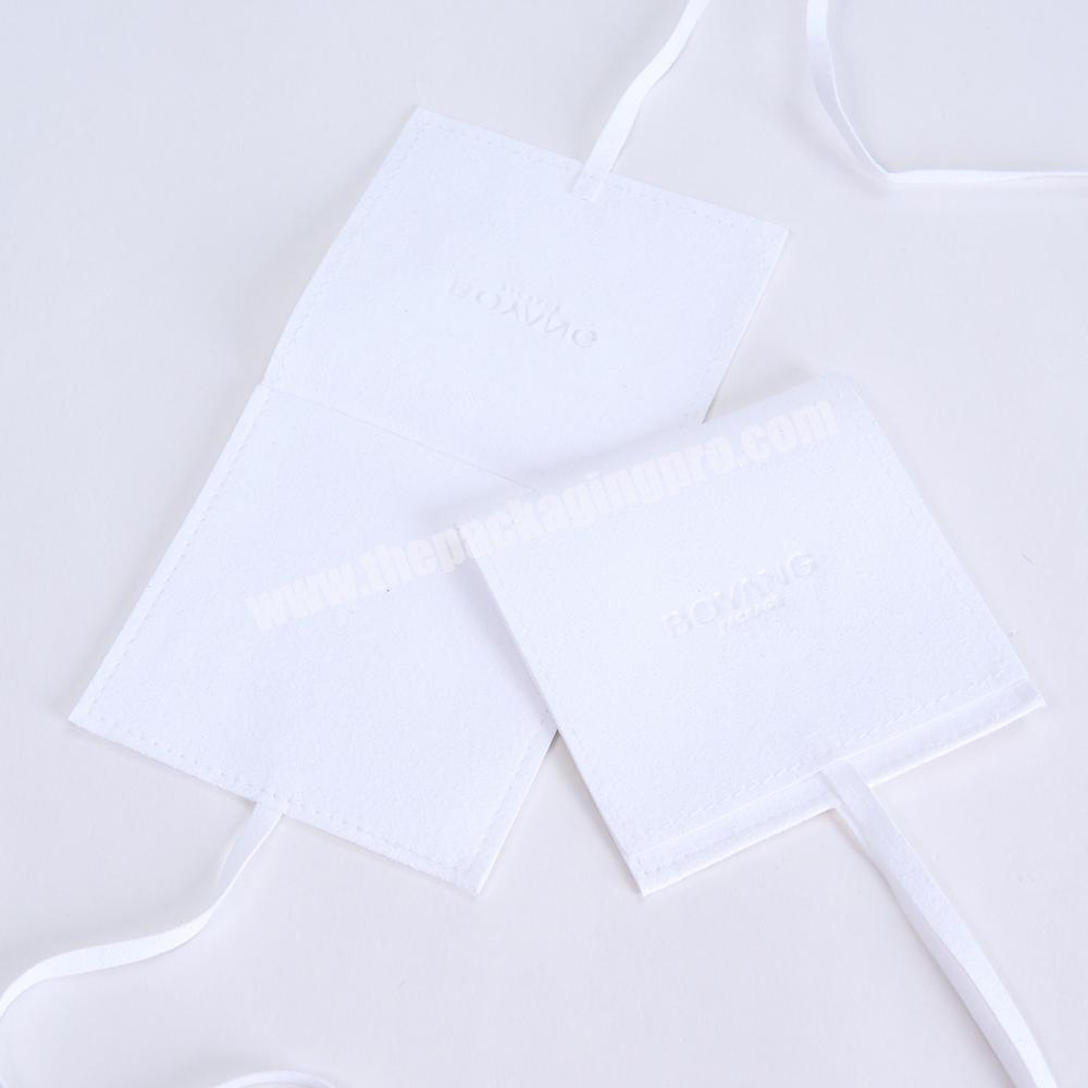 Boyang Custom Necklace Packaging Jewelry Square Bag White Microfiber Jewellery Pouch with Insert