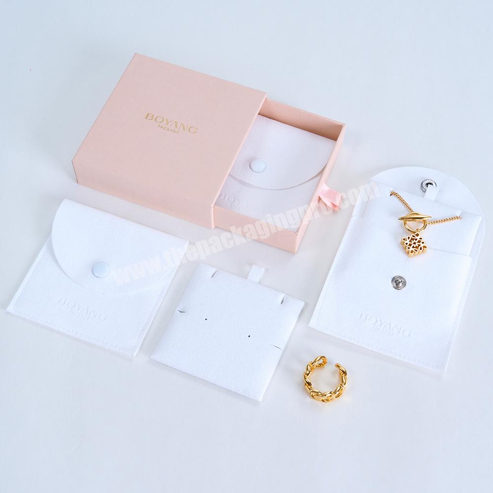 Boyang Custom Necklace Packaging Snap Microfiber Jewelry White Packaging Pouch Bags Luxury