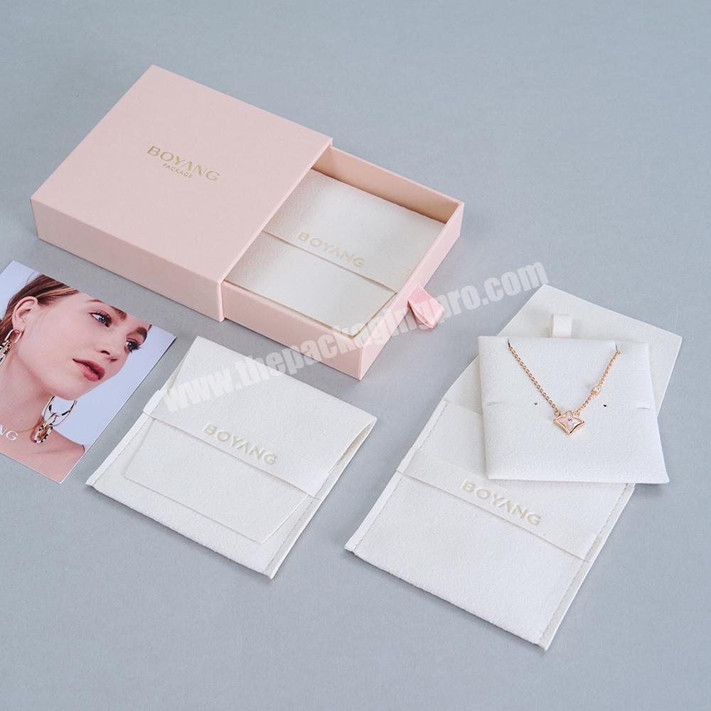 Boyang Custom Necklace Packaging Storage Flip Microfiber Jewelry Pouch Bag with Box