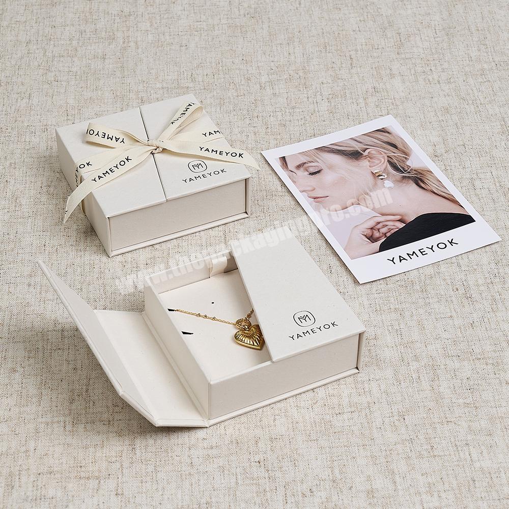 Boyang Custom New Design ECO Friendly Paper Double Open Necklace Packaging Jewelry Box with Ribbon
