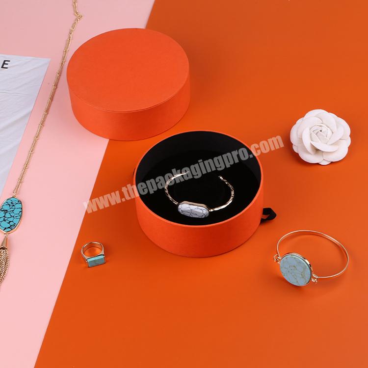 Boyang Custom Orange Paper Gift Round Shape Jewelry Bangle Bracelet Box Packaging