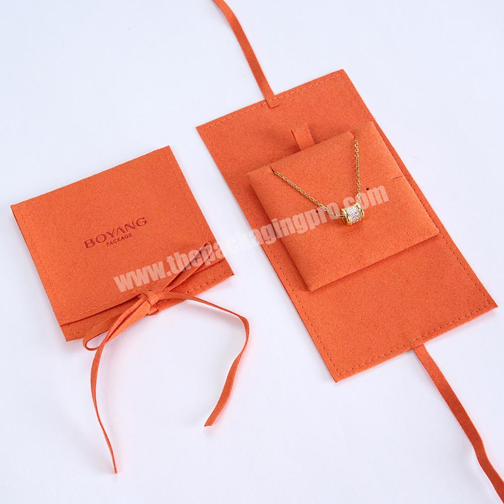 Boyang Custom Orange Portable Microfiber Necklace Pendants Packaging Pouch Jewelry Travel Bag