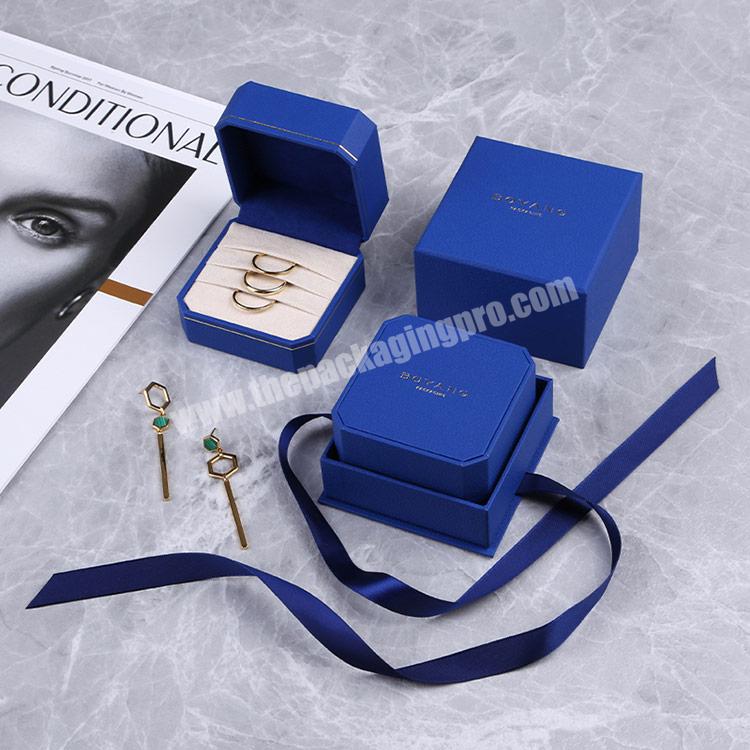 Boyang Custom Paper Blue Necklace Earring Bracelet Ring Jewelry Box Packaging with Pouch