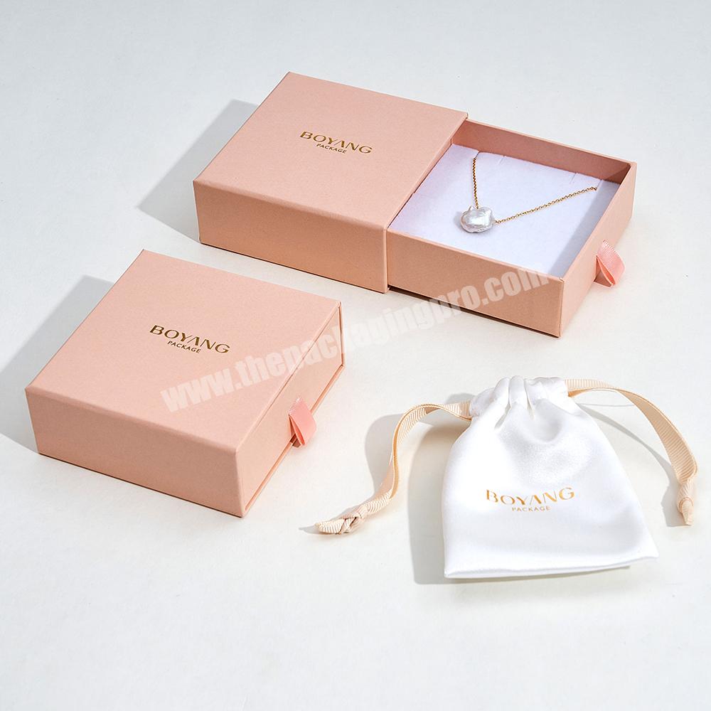 Boyang Custom Paper Pink Drawer Necklace Jewelry Box Packaging