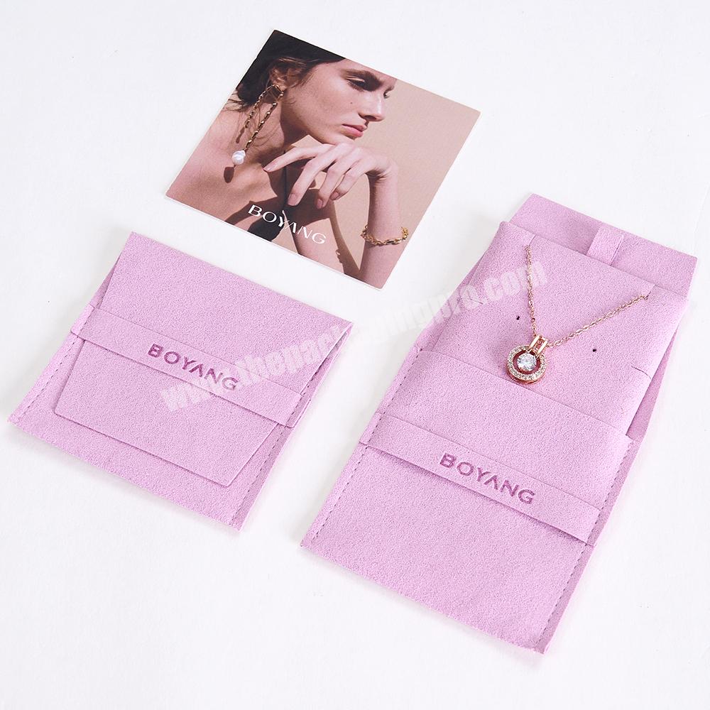Boyang Custom Portable Travel Necklace Earring Packaging Microfiber Jewelry Bag Pouch and Card