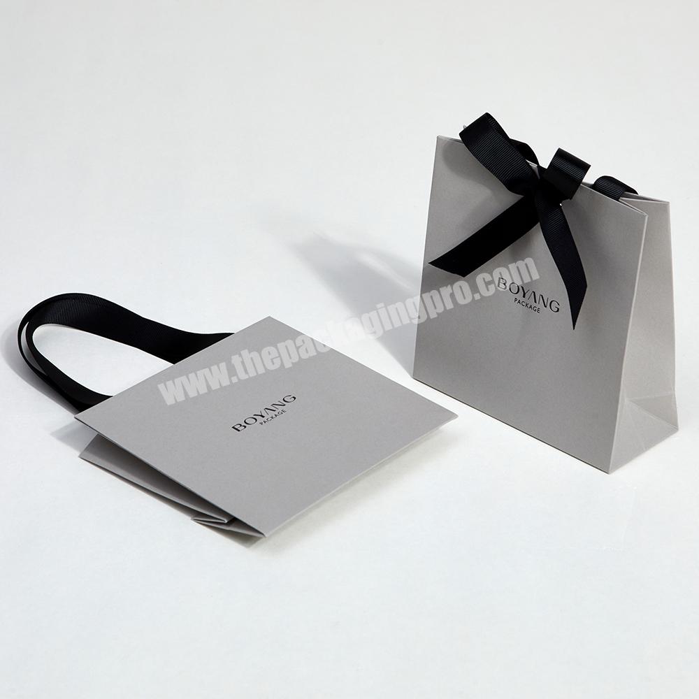 Boyang Custom Printed Logo Jewelry Packaging Paper Gift Bag with Ribbon Handle