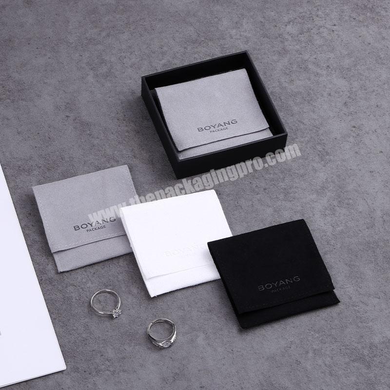 Boyang Custom Printed Logo Luxury Branded Jewelry Envelope Flap Microfiber Pouch