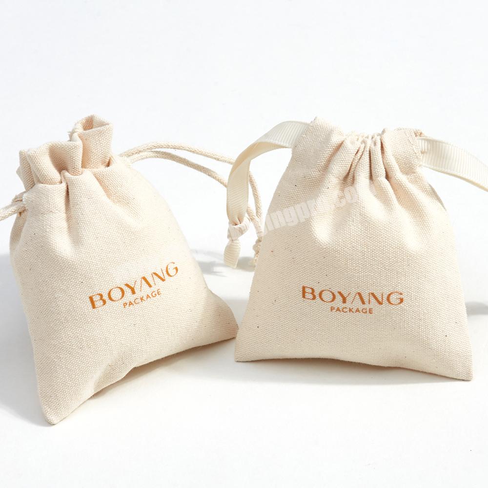 Boyang Custom Small Drawstring Organic Canvas Cotton Gift Jewelry Pouch Bag with Logo