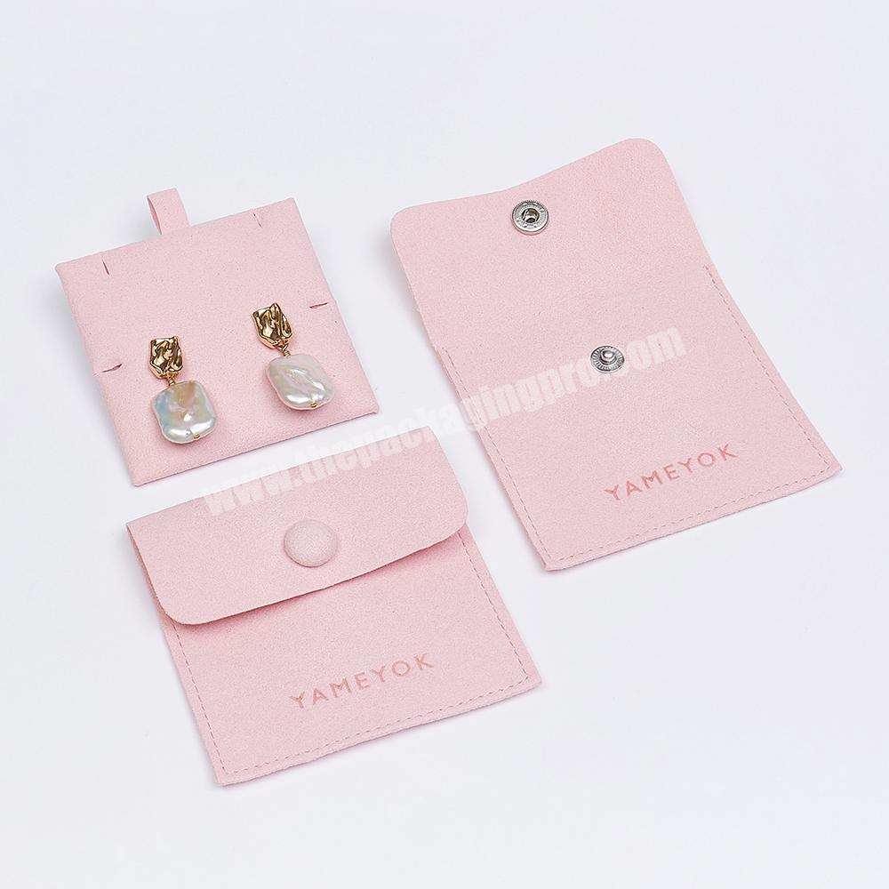 Boyang Custom Small Pink Snap Button Earring Ring Necklace Packaging Microfiber Jewelry Bag Pouch