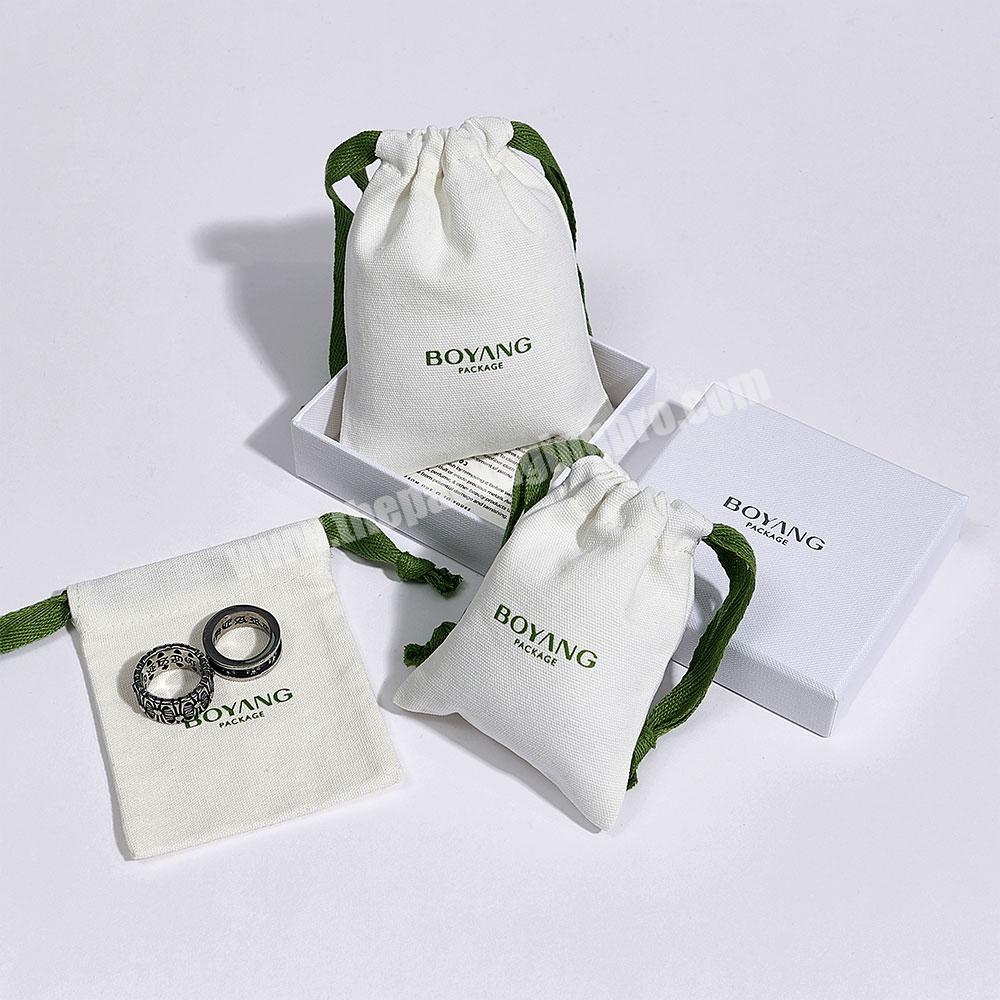 Boyang Custom Small White Ring Earring Necklace Gift Packaging Cotton Drawstring Jewelry Pouch Bag