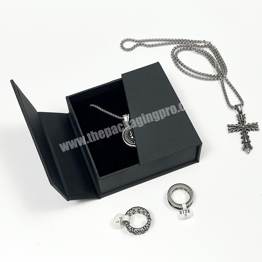 Boyang Custom Unique Design Paper Earring Ring Necklace Packaging Double Open Black Jewelry Box