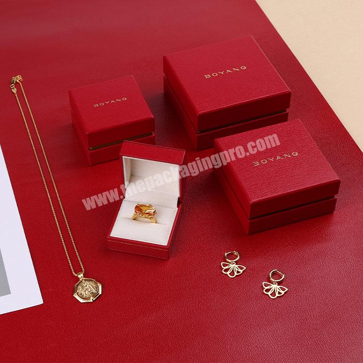 Boyang Custom Wedding Red Paper Necklace Ring Gold Jewelry Packaging Gift Set Box Luxury