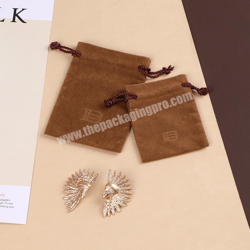 Boyang Custom Wholesale Brown Gift Packaging Velvet Drawstring Jewelry Pouch Bag