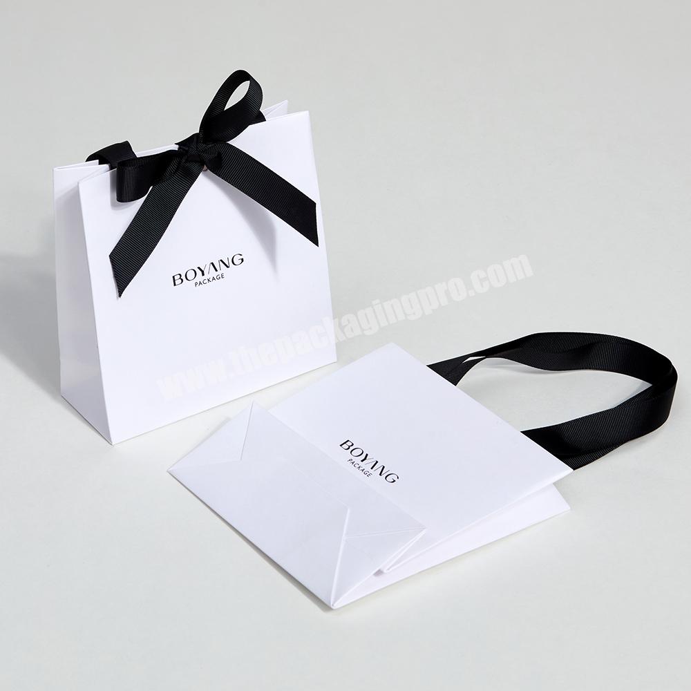 Boyang Custom Wholesale Gift Shopping White Jewelry Paper Packaging Bag with Logo