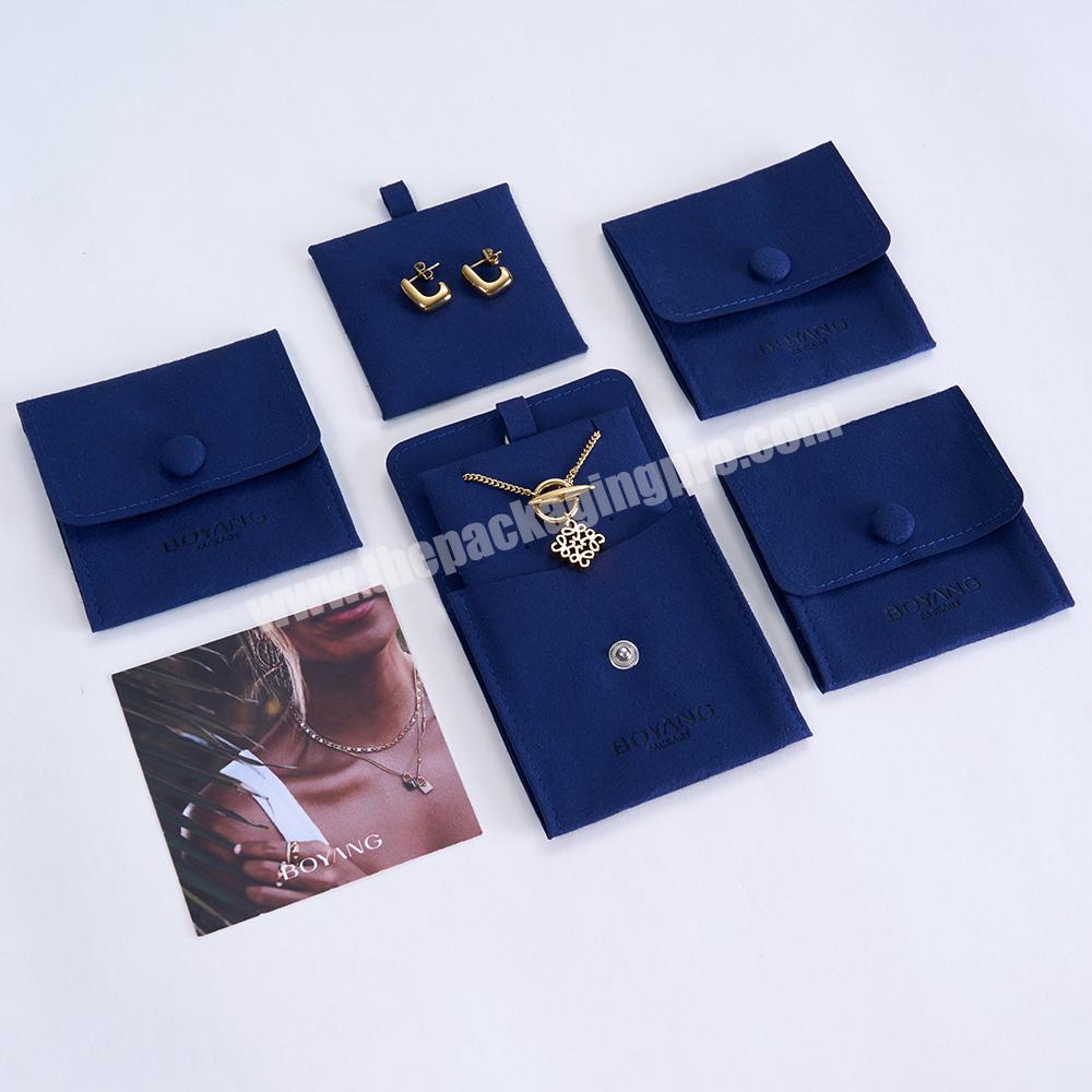 Boyang Customized Blue Packing Bag Ring Earring Bracelet Envelope Flap Jewelry Pouch Private Label