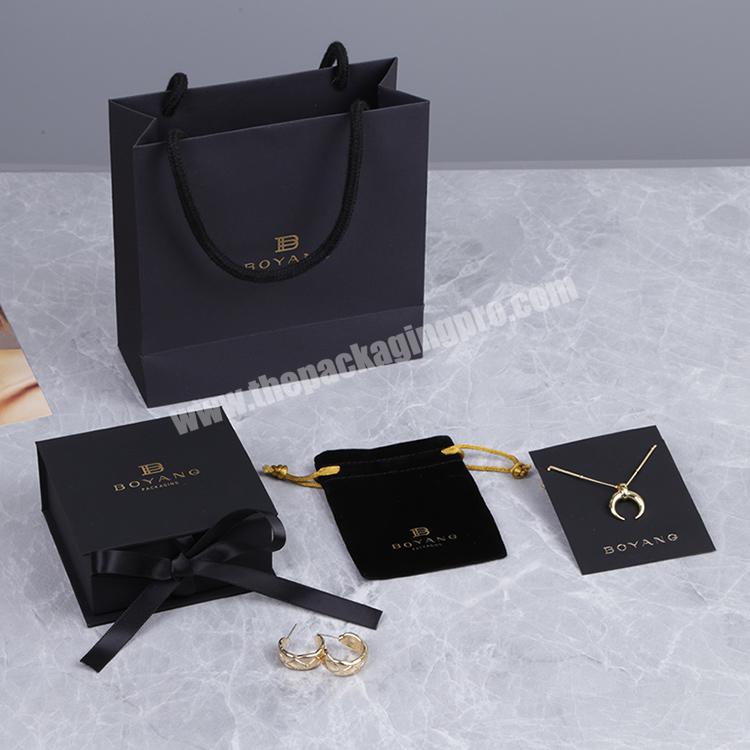 Boyang Factory Wholesale Paper Book Shape Black Jewelry Packaging Box Set with Ribbon
