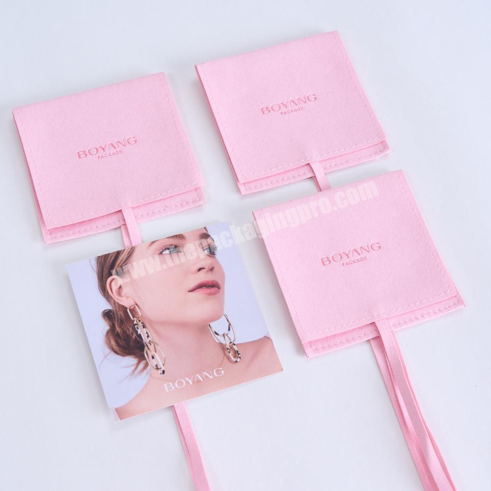 Boyang Factory Wholesale Pink Microfiber Necklace Storage Jewelry Travel Pouch Bag Packaging