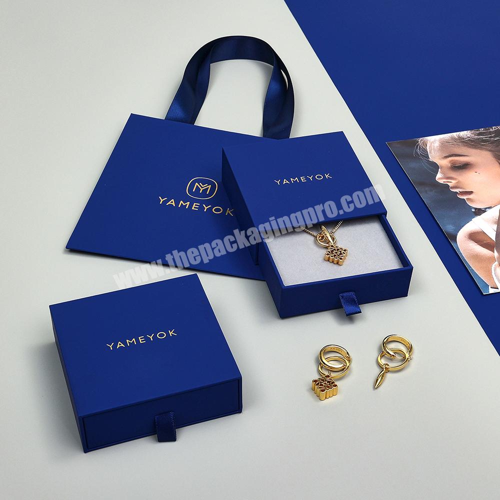 Boyang High Quality Blue Earring Necklace Ring Packaging Sliding Jewelry Paper Boxes