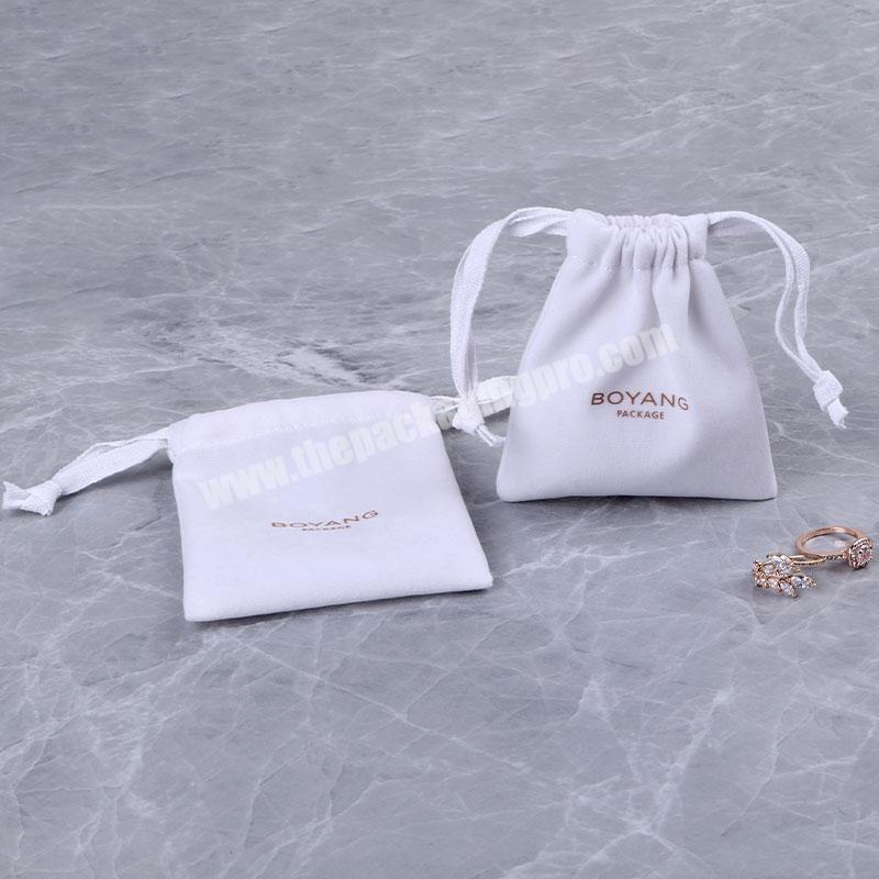 Boyang Logo Printed Custom White Velvet Bag Drawstring Pouches Gift Jewelry Packaging Bags