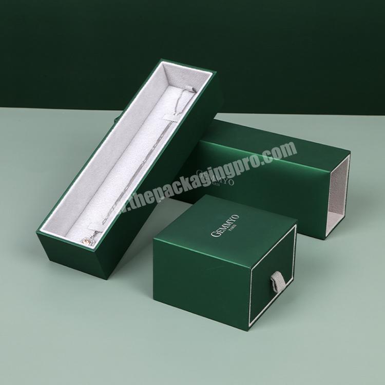Boyang Luxury Paper Necklace Bracelet Packaging Green Drawer Jewelry Sliding Box Packaging with Logo