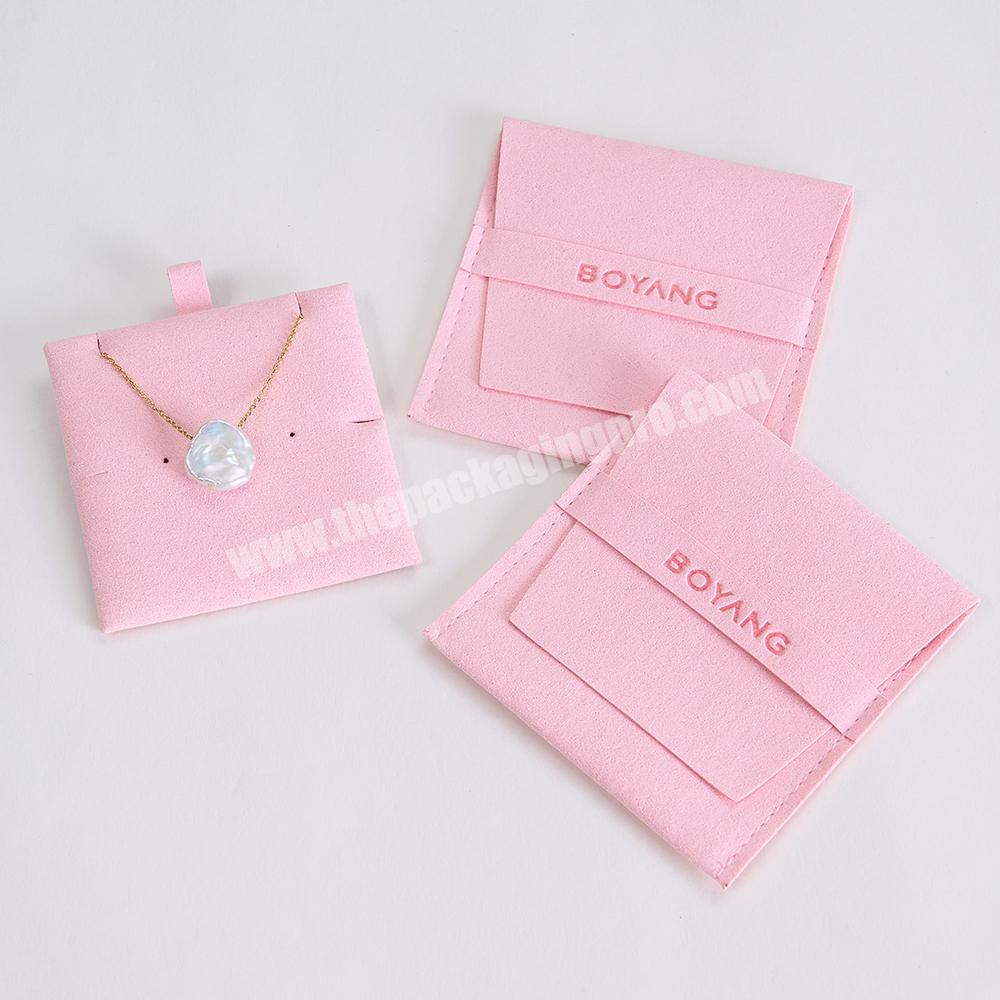 Boyang Pink Jewelry Bag Luxury Microfiber Jewelry Pouch Necklace Ring Bracelet Earring Envelope Flap Pouch with Logo