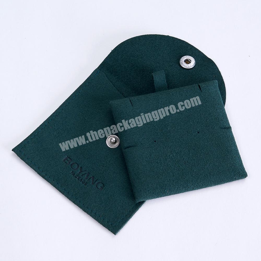 Boyang Recycled Custom Personalized Logo Gift Packaging Green Microfiber Jewelry Snap Pouch Bag