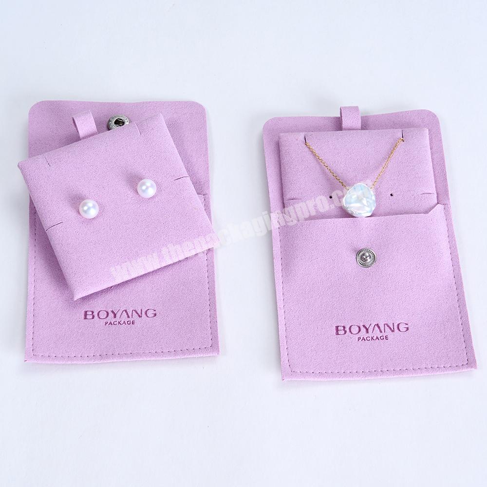 Boyang Small Earring Necklace Bracelet Ring Envelope Flap Pink Microfiber Jewelry Pouch Bag