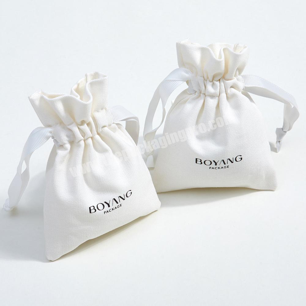 Boyang White Jewellery Packing Pouch Cotton Canvas Drawstring Jewelry Packaging Pouch Bags