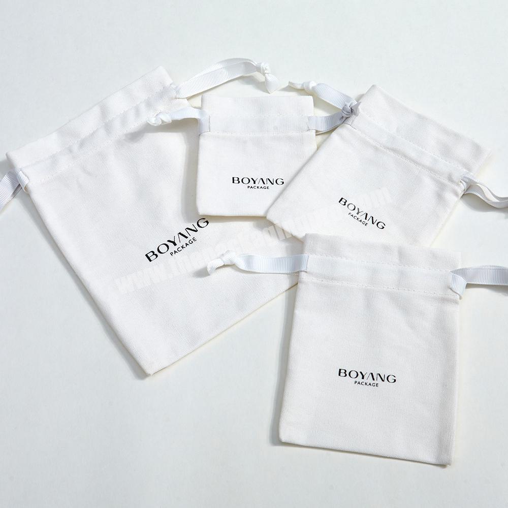 Boyang White Jewellery Packing Pouch Cotton Canvas Drawstring Jewelry Packaging Pouch Bags