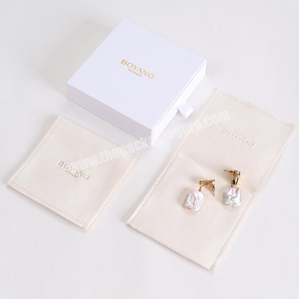 Boyang Wholesale Custom Logo Beige Small Luxury Microfiber Jewelry Gift Pouch Bag