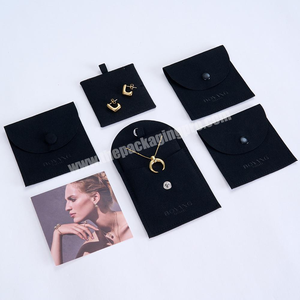 Boyang Wholesale Luxury Microfiber Flip Snap Black Jewelry Pouch Bag Custom