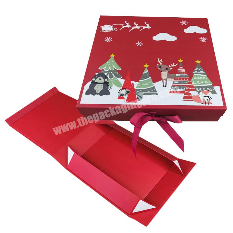 Christmas Gift Packaging Set Custom Cardboard Luxury Gift Ribbon Box with Paper Bag