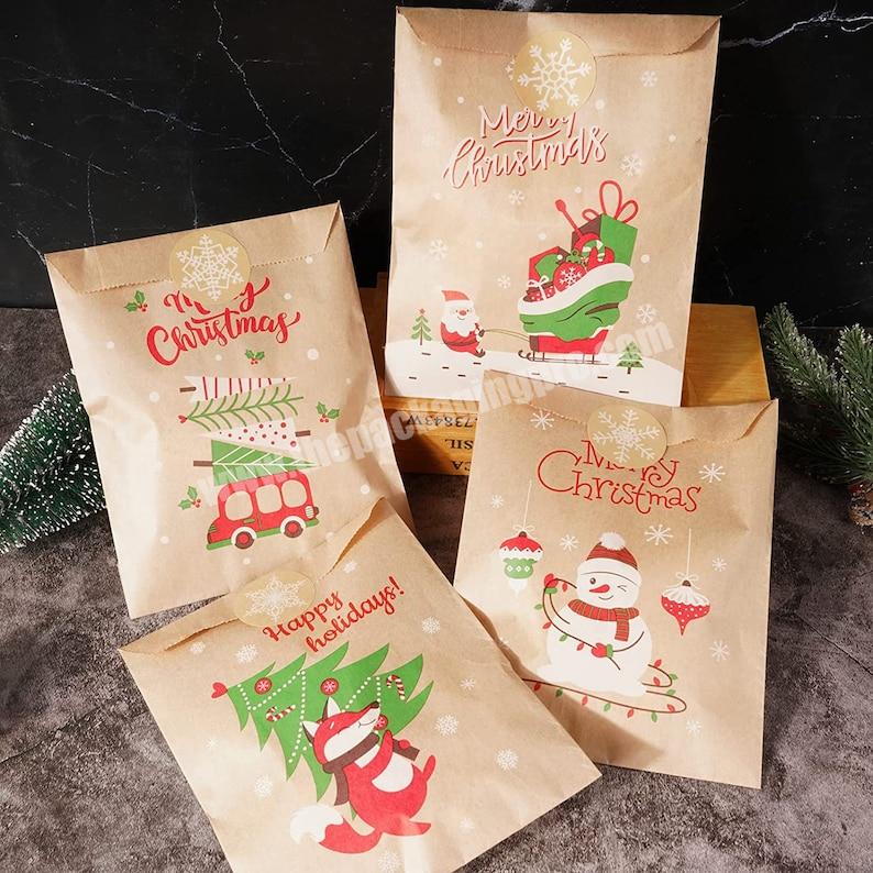 Christmas Treat Bags Stickers Cookie Bags Kraft Paper Bags