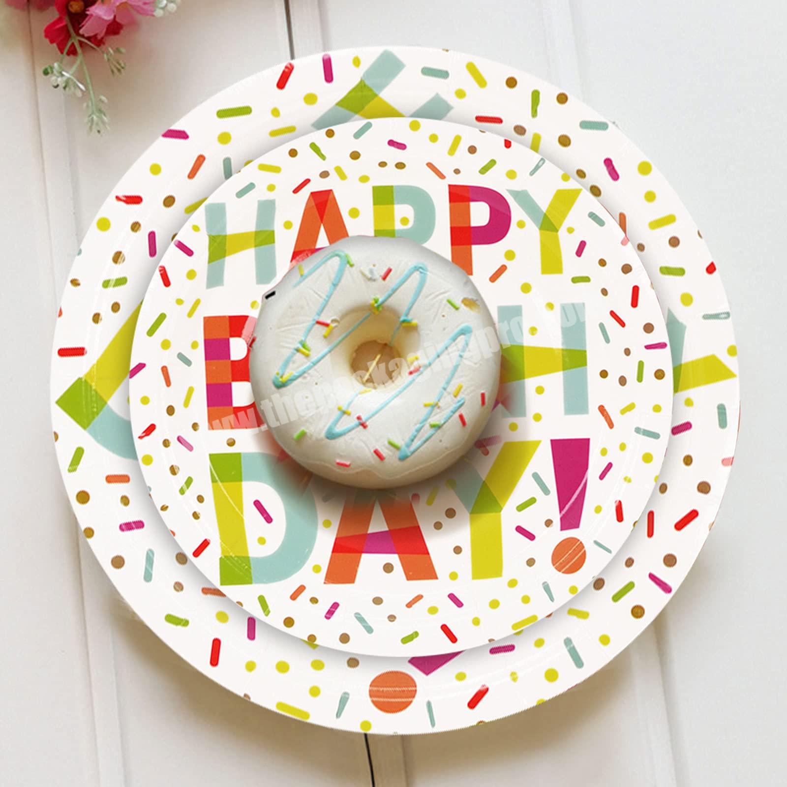 Colorful 7 Inch 9 Inch Happy Birthday Party Supplies Disposable Pink Paper Plates