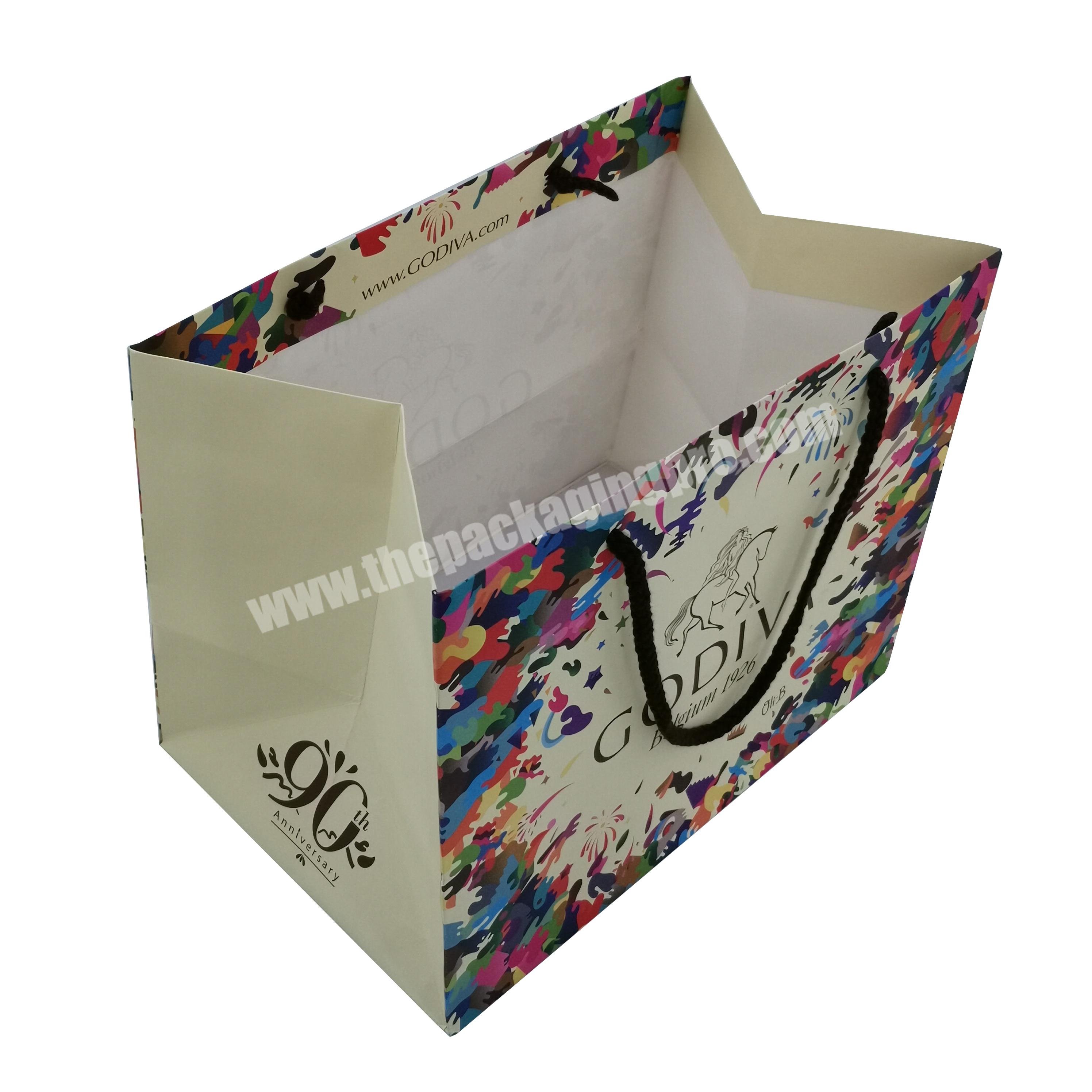 Cotton Rope Handle Flower Color Logo Offset Printing Paper Bag Easy To Fold