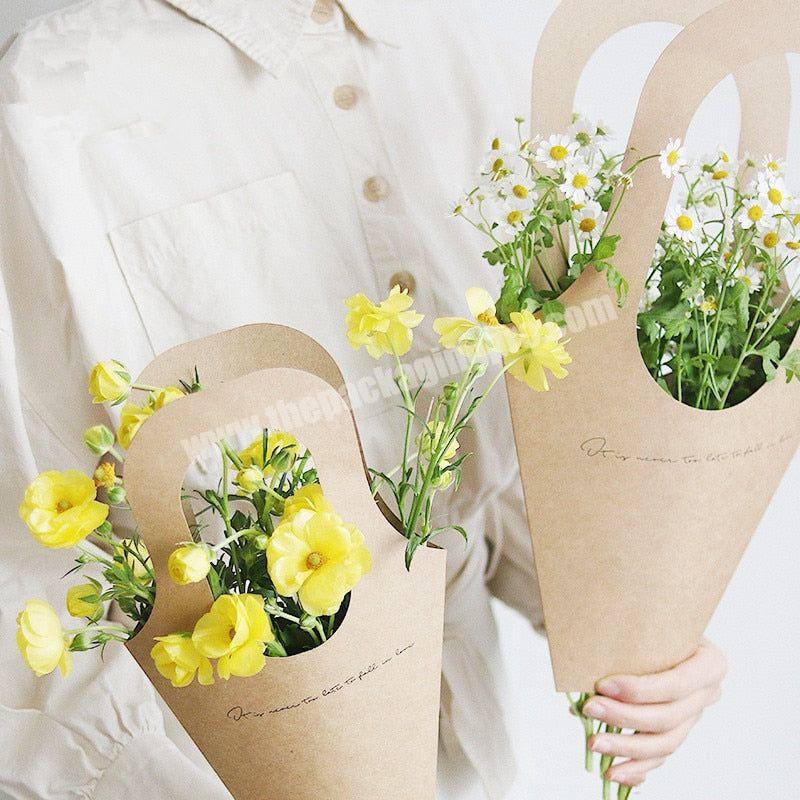 Creative Home Decoration Flowers Wrapping Gift Flower Packaging Handle Kraft Paper Flower Bags