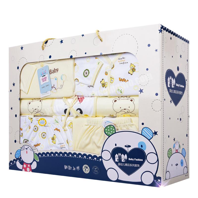 Custom  Handmade Luxury Baby Blanket Packaging Handle Rigid Cardboard Paper Suitcase Baby Kids Gift Box With Pvc Window