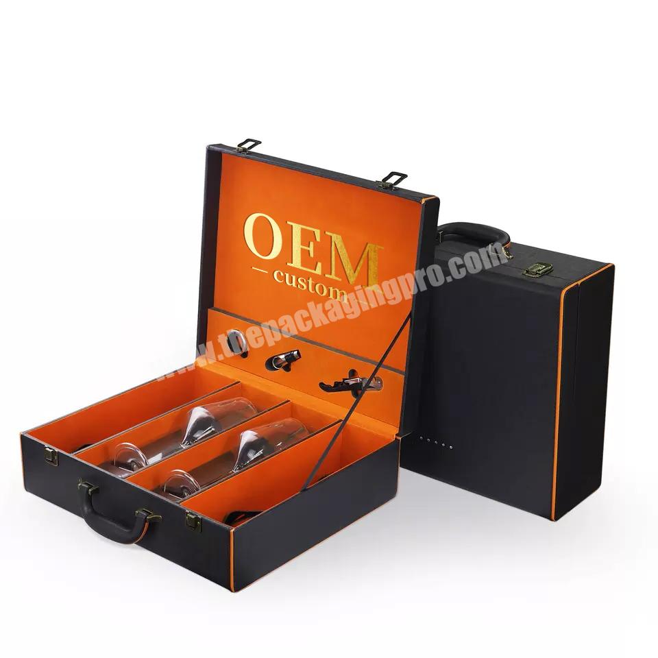 Custom 2 4 bottle wine gift box with accessories wine glass box set pu leather wine box