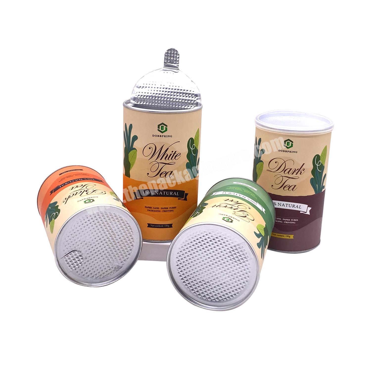 Custom Airtight Food Grade Paper Tube Packaging Design Cylinder Box  Can With Paper Lid For Powder Tea Coffee