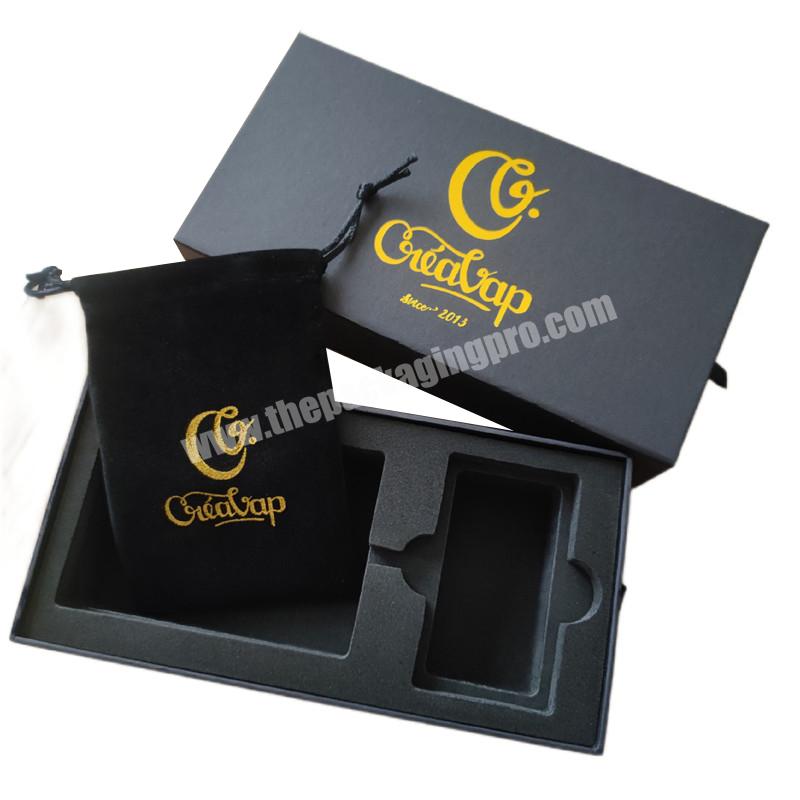 Custom Black Paper Gift Box Gold Logo Stamped Logo with Foam and Bag Insert Drawer Box Packages