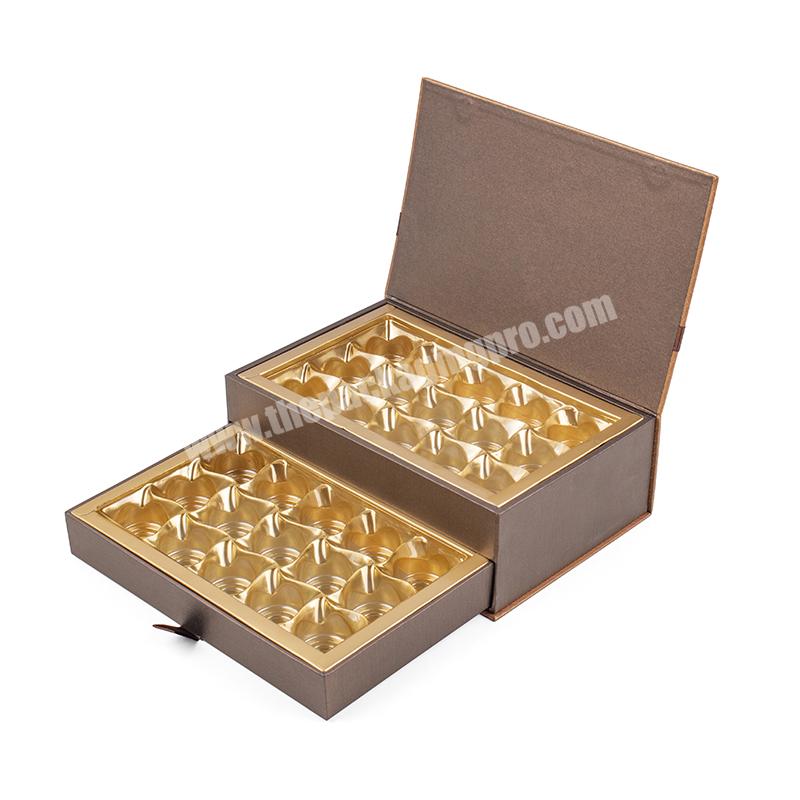 Custom Blister  lining luxury gold chocolate favour gift paper rigid clam shell boxes compartment chocolate gift box
