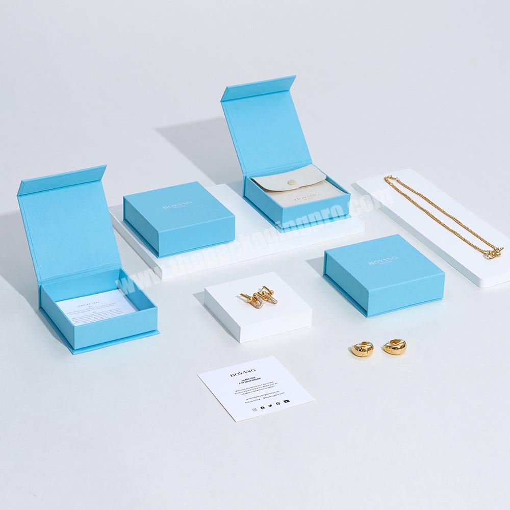 Custom Book Shape Light Blue Jewelry Boxes Flip Magnetic Jewelry Packaging Box